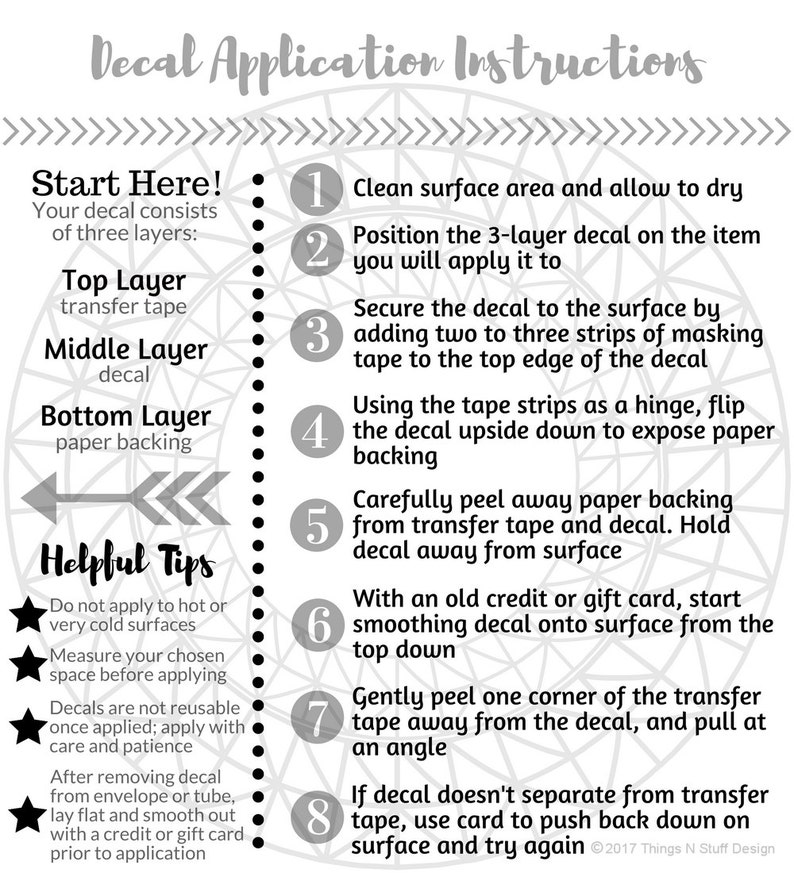 decal application instructions care card printable care