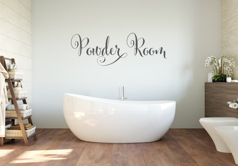 Powder room script wall or door decal for bathroom Etsy