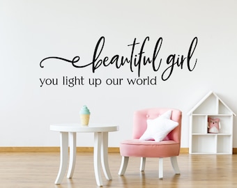 Hermosa calcomanía de pared para habitación de niña como regalo para baby shower para futuras mamás de niñas. Decoración rústica elegante y moderna. Arte de pared para habitación de bebé