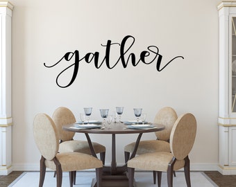 Calcomanía de pared Gather, decoración de comedor, calcomanía de pared de cocina, decoración de Acción de Gracias, casa de campo, decoración de pared de otoño, calcomanía de pared rústica