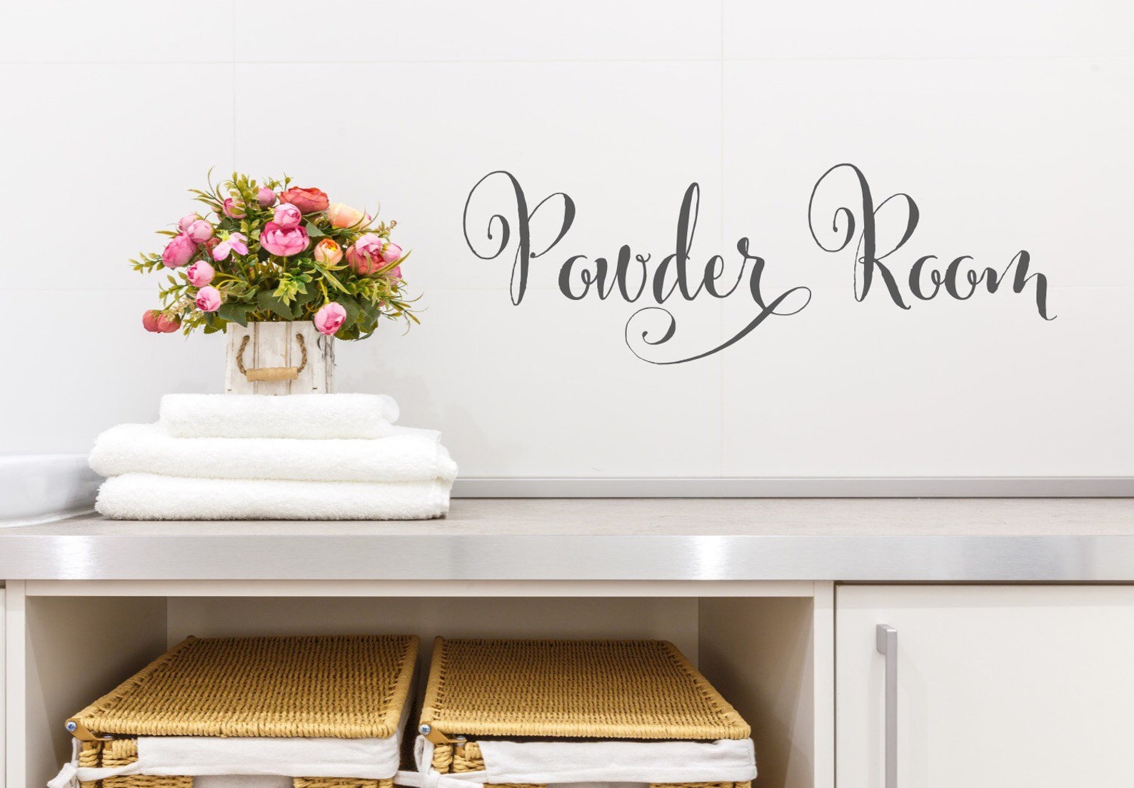 Powder room script wall or door decal for bathroom Etsy