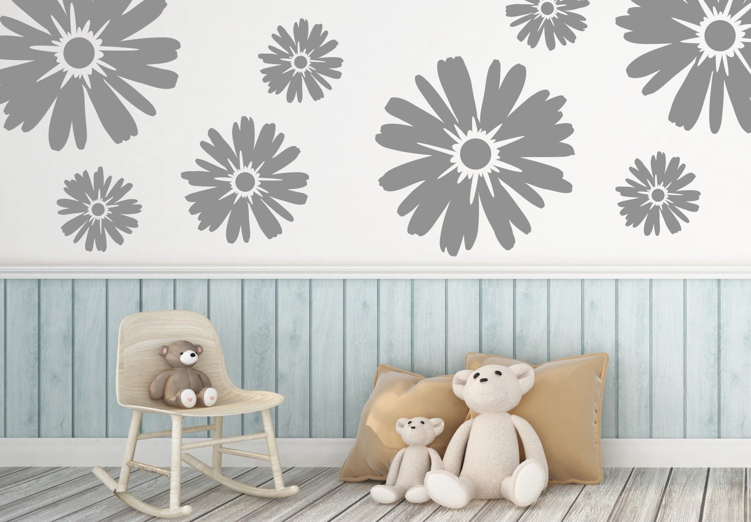 Daisy Wall Decal Flower Wall Decal Floral Wall Decals Etsy