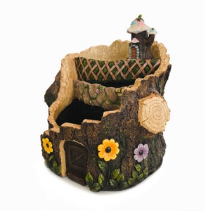 Fairy Garden Pot | Fairy Garden Container | Fairy Gardening Planter (14", Tiered Tree Looking Planter)