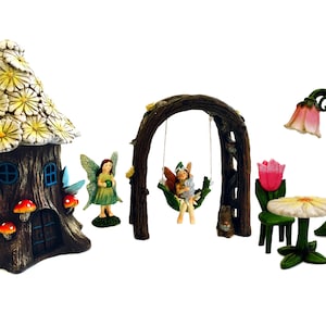 Premium Fairy Garden Kit Fairy House, Fairies and Fairy Seating, FREE SHIPPING 7, Fairy House w/Yellow Daisy Roof image 2