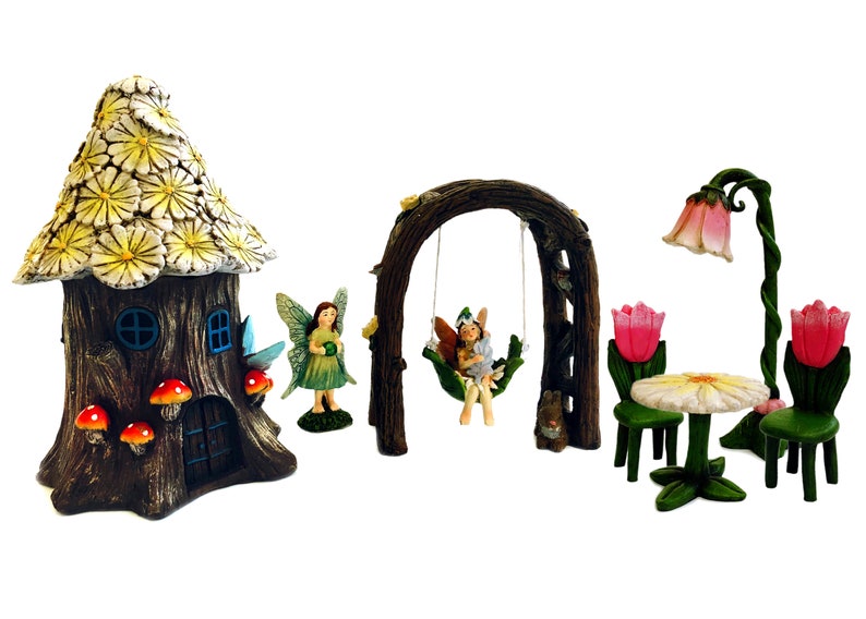 Premium Fairy Garden Kit Fairy House, Fairies and Fairy Seating, FREE SHIPPING 7, Fairy House w/Yellow Daisy Roof image 2