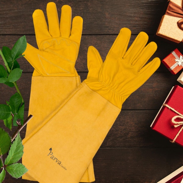 Rose Gloves Long Gardening Gloves for Women / Men - Color Neutral Grey - Elbow Length Garden Gloves - Pruning Leather Gardening Gloves