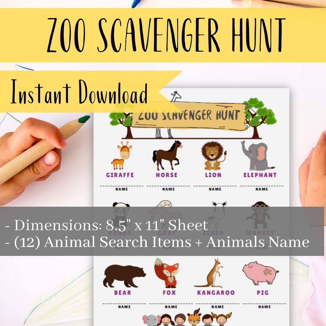 Zoo Scavenger Hunt Printable, Fast and Easy Instant Download Zoo ...
