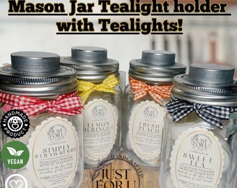 Mason Jar Tealight Holder with Tealights, Cruelty-free & Vegan