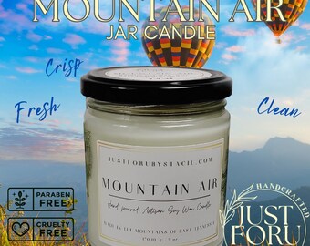 Mountain Air, Scented Coconut Wax Jar Candle, 9oz. Cruelty-free and Vegan