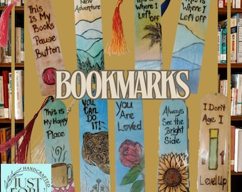 Handmade Wood Burned Bookmarks - Rustic Handpainted Design