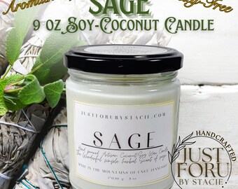 Sage Scented, Aromatherapy Soy Coconut Wax Candle, 9 oz. Jar