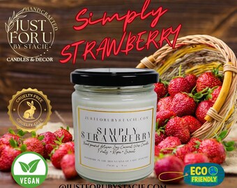 Simply Strawberry,  Scented coconut wax Jar Candle, 9 oz. cruelty-free, vegan