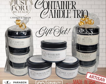 Tin Container Candle Trio Sets, 4 oz each, Soy-Coconut Wax