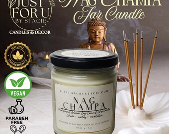 Nag Champa scented, Coconut Wax Jar Candle, 9 oz cruelty free