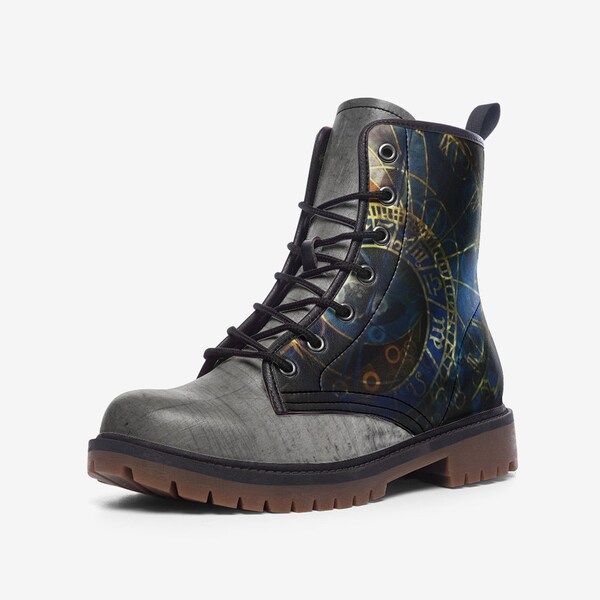Pattern Print Steampunk Men Women Leather Boots main image 1