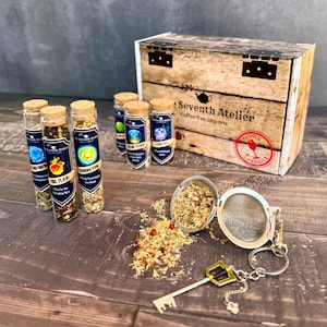 Fantasy Tea Gift for Gamer Present Bundle Loose Leaf Potion Brew Glass Jar Blue Label Custom Set Herbal Collection Magical Tea Party Gift