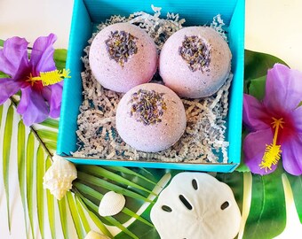 Juego de 3 bombas de baño de lavanda grandes orgánicas