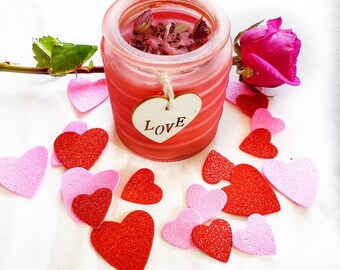 Vela de amor de soja con capullos de rosa orgánicos