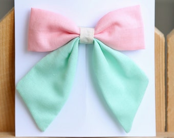 Easter hair bow | Pink hair Bow, Girls Hair Bow, Easter sailor bow, Pink Hair Clip, Girls Pink and Mint Bow. Party bow