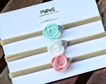 Set of 3 Flower headband, baby headbands, mini flower headband, Newborn headband, flower headband set, infant headband, baby accessories