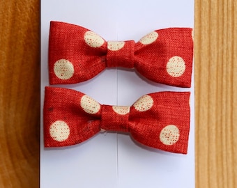 set of 2 deep red polka dot baby girl bow, baby girl hair clip, red polka dot bow, red polka dot clip