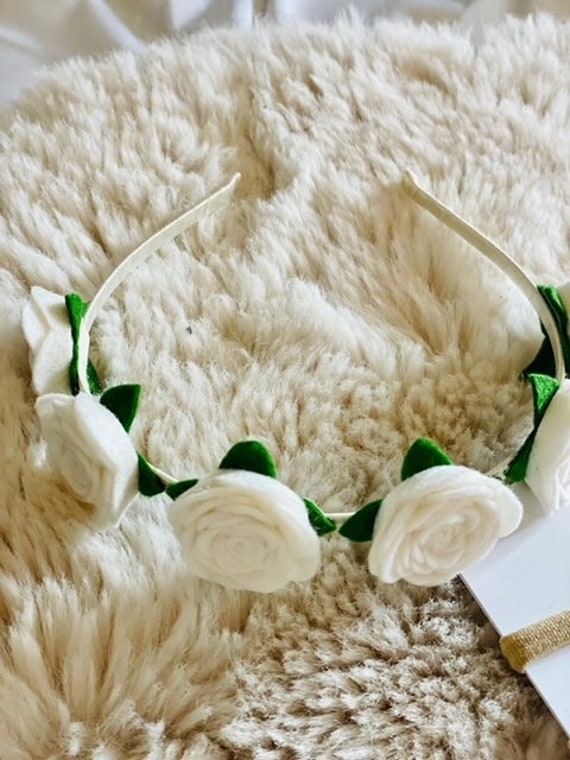 White Flowers Headband | Flower Felt Headband, Picture Day  display picture 2