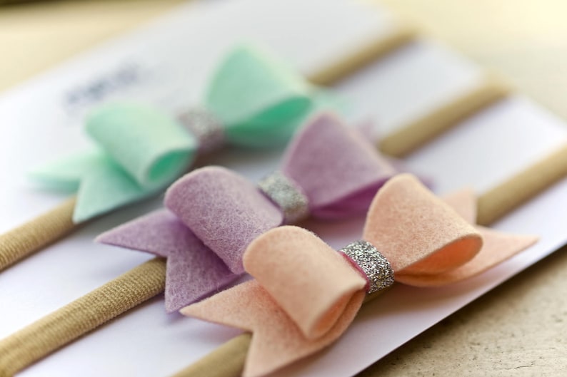 mint bow nylon headband set of 3 baby bow headband lilac bow pink bow baby headband pastel headband mint,lilac,baby pink