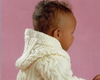 Babies, Toddlers and Childrens Aran Jackets with Choice of Hood or Collar, Vintage Knitting Pattern, PDF, Digital Download - B197