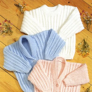 Babies and Toddlers Rib Patterned Cardigans and Sweater *Includes Prem Sizes*,  Vintage Knitting Pattern, PDF, Digital Download - B526