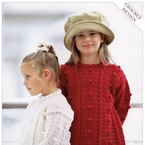 Girls Lovely Crochet Aran Look Tunic and Cropped Sweater, Vintage Crochet Pattern, PDF, Digital Download - A787