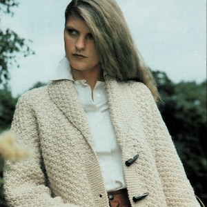 Ladies Casual Easy Knit Chunky Textured Long Line Jacket with Shawl Collar, Vintage Knitting Pattern, PDF, Digital Download B436 image 1