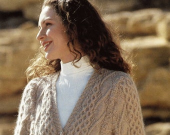 Ladies Aran Look Crop Cardigan and Waistcoat, Vintage Knitting Pattern, PDF, Digital Download - B945