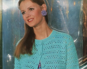 Cárdigan de manga corta a crochet para mujer, patrón de crochet vintage, PDF, descarga digital - B324