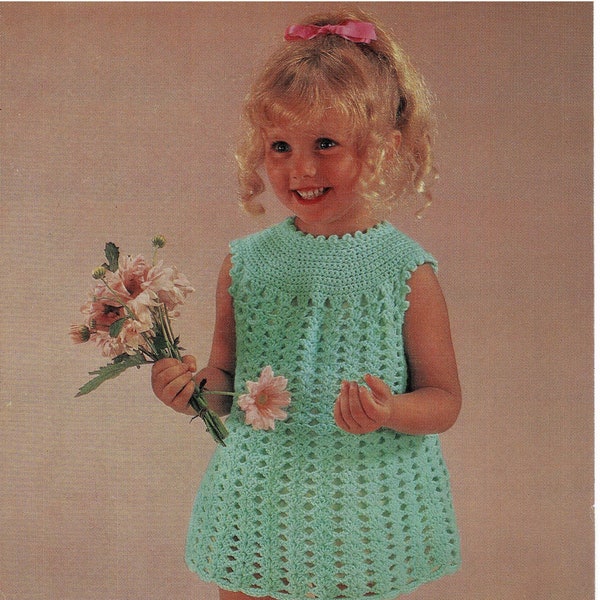 Toddlers and Girls Pretty Crochet Sleeveless Dress with Round Yoke, Vintage Crochet Pattern, PDF, Digital Download - B641