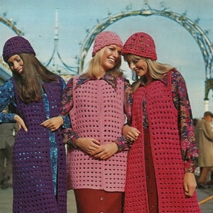 Ladies Sleeveless Crochet Jackets in Three Lengths with Matching Hats, Vintage Crochet Pattern, PDF, Digital Download - C317