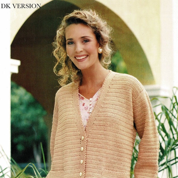 Ladies Beautiful Crochet Motif Cardigan in Two Weights, Vintage Crochet Pattern,  PDF, Digital Download - C475