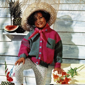 Toddlers and Childrens &quot;Easy Knit&quot; Colour Block Cardigan, Vintage Knitting Pattern, PDF, Digital Download - C838