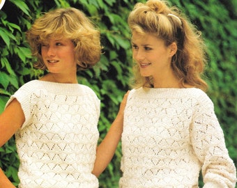 Ladies Pretty Slash Neck Sweater with Long Sleeve or Sleeveless Options, Vintage Knitting Pattern, PDF, Digital Download - D651