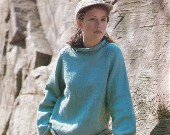 Ladies "Easy Knit" Sweater with Roll Edges and Neckline, Vintage Knitting Pattern, PDF, Digital Download - C996