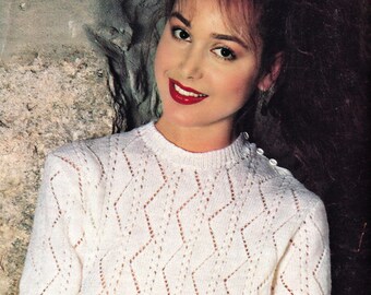 Ladies Pretty Lace Patterned Short Sleeve Sweater, Vintage Knitting Pattern, PDF, Digital download - D319