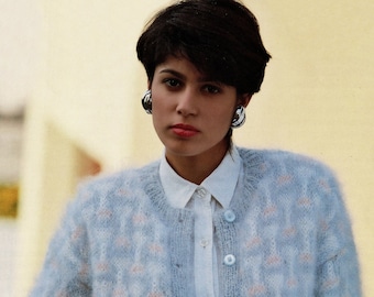 Ladies Pretty Fair Isle Mohair Cardigan with Round Neck and Drop Shoulders, Vintage Knitting Pattern, PDF, Digital Download - C471