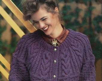 Ladies Fabulous Chunky Knit Textured Jacket with Cabled Yoke, Vintage Knitting Pattern, PDF, Digital Download - C316