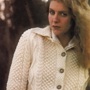 Ladies Lovely Aran Look Cardigan with Collar or Round Neck, Vintage Knitting Pattern, PDF, Digital Download - D302