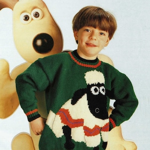 Childrens Cute Shaun the Sheep Sweater, Vintage Knitting Pattern, PDF, Digital Download - C291