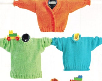 Cárdigans, túnicas y suéteres "Easy Knit" para bebés, niños pequeños y niños, patrón de tejido vintage, PDF, descarga digital - D810