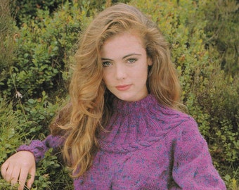 Ladies Smart Sweater with Round Ribbed Yoke and Cable Detail, Vintage Knitting Pattern, PDF, Digital Download - D826
