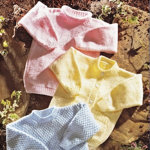 Toddlers and Childrens "Easy Knit" Aran Weight Cardigan and Sweater and Tunic, Vintage Knitting Pattern, PDF, Digital Download - A473