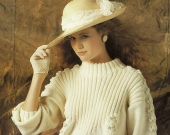 Ladies Attractive Aran Sweater in Reverse Stocking Stitch with Tree Panels, Vintage Knitting Pattern, PDF, Digital Download - B982