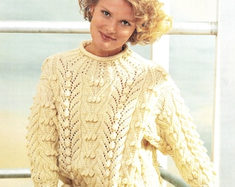 Attraktiv damtröja med spets och aranpaneler, vintage stickmönster, PDF, digital nedladdning - D879