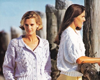 Dames easy-fit getextureerd vest met aran-look en lange of korte mouwen, vintage breipatroon, pdf, digitale download - B821